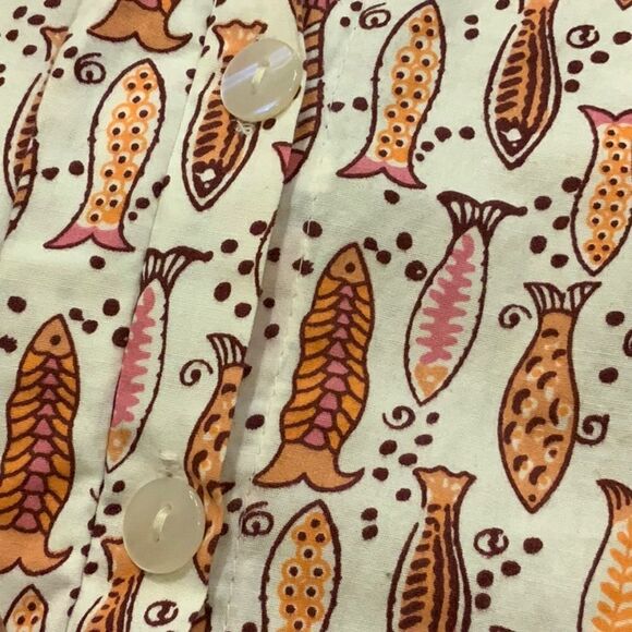 Tulip Clothing Logan Button Down Shirt Red Fish Print XS Made in India - Picture 14 of 14
